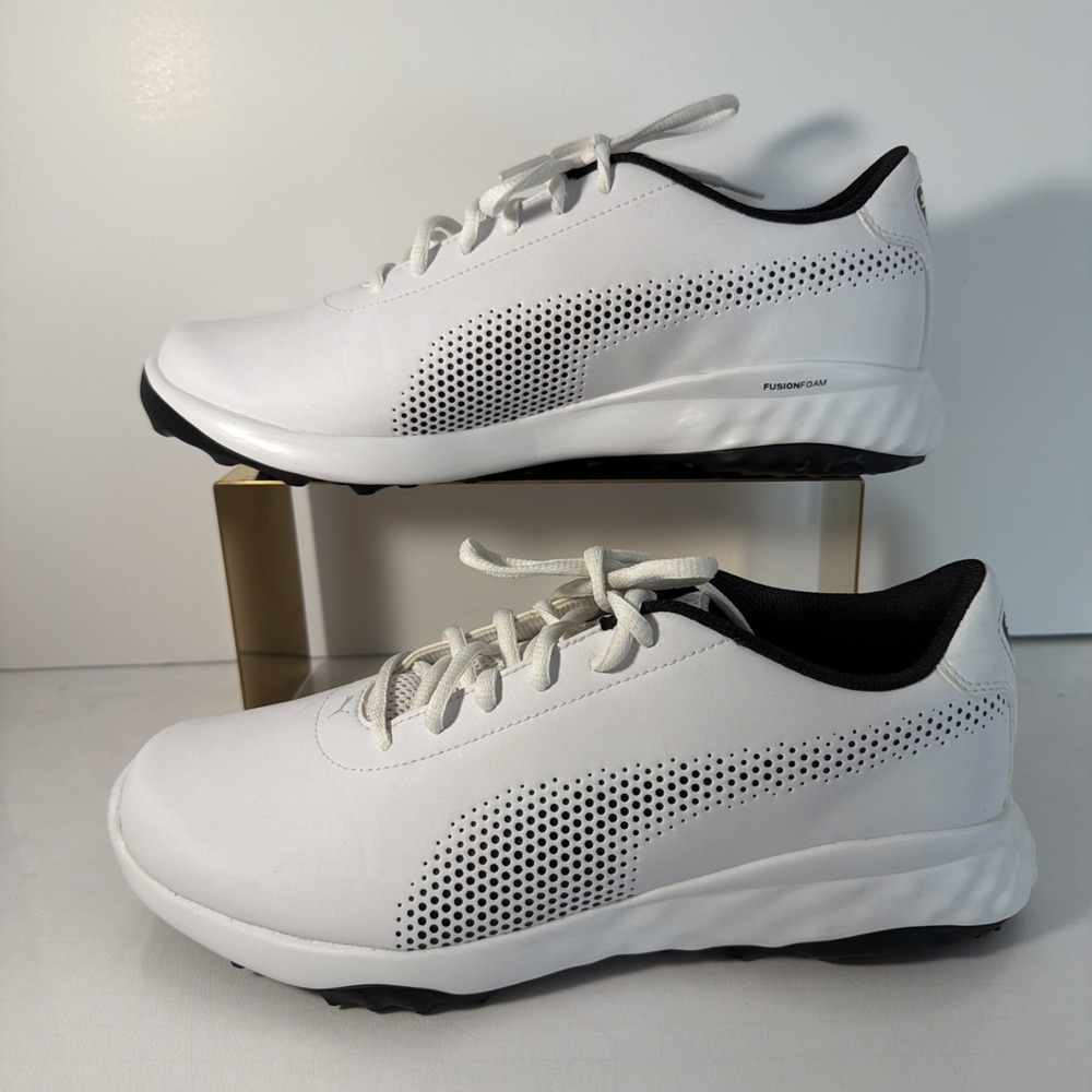 Men's sz 9 M Puma Grip Fusion Pro Spikeless Golf Shoes Sneakers White